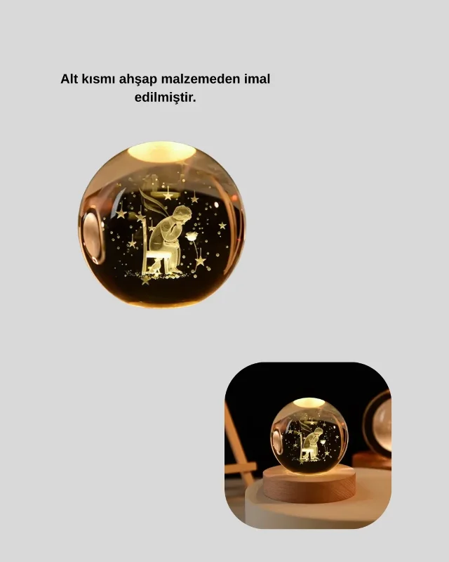 Masalsı Küçük Prens Cam Küre 8 Cm Ahşap Tabanlı Dekor