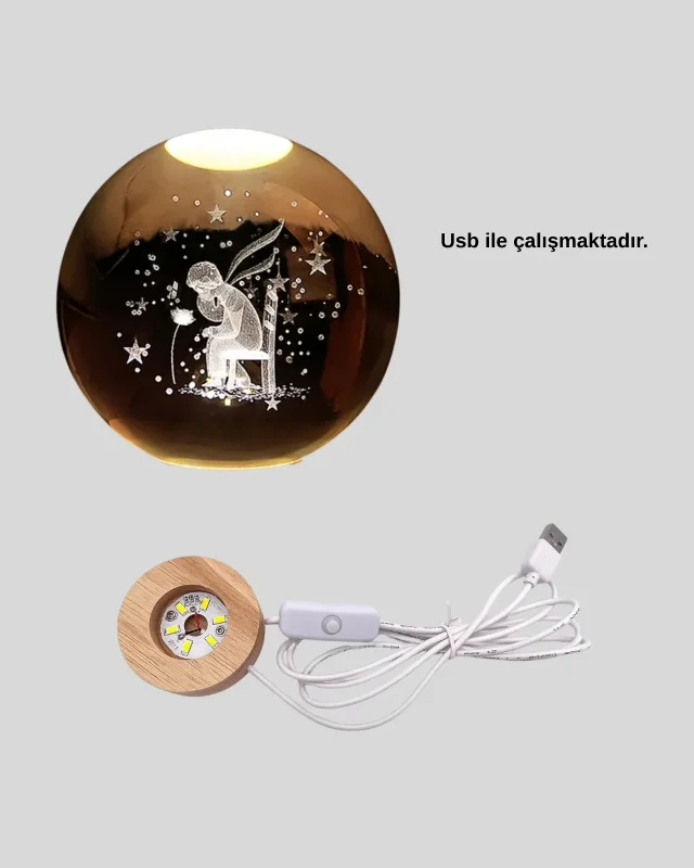 Büyüleyici Küçük Prens Cam Küre Ahşap Standlı 8 Cm