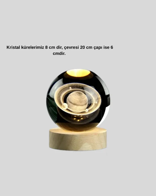 Dekoratif Satürn Gezegenli Kristal Küre Led Lamba Usb Ahşap Standlı