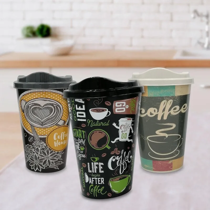 Dekoratif Kapaklı Kahve Bardağı Seti 3 Adet Plastik