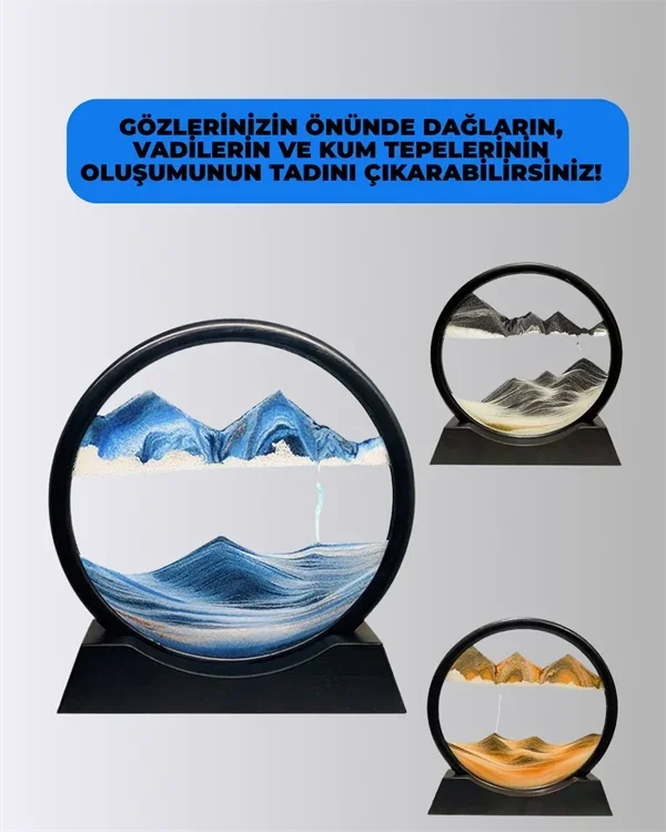Etkileşimli Kum Resmi – Yuvarlak Cam Çerçeveli 1 Adet Ofis Süsü