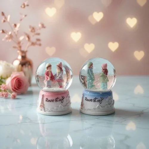 Dekoratif Love Story Işıklı Mini Kar Küresi 7x4 Cm