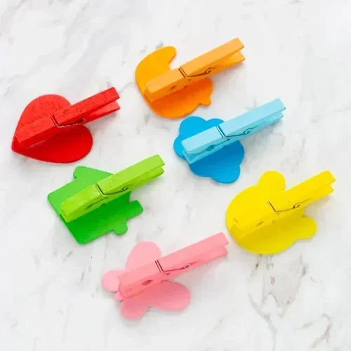 Şık Desenli Ahşap Mandal 6'lı Set 10 Paket
