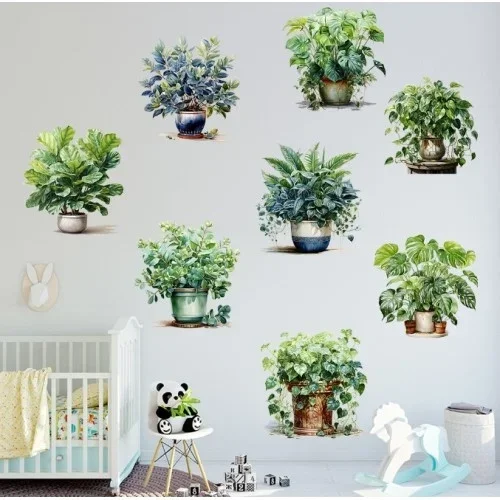 Rengarenk Saksılı Çiçek Sticker Seti 8 Adet