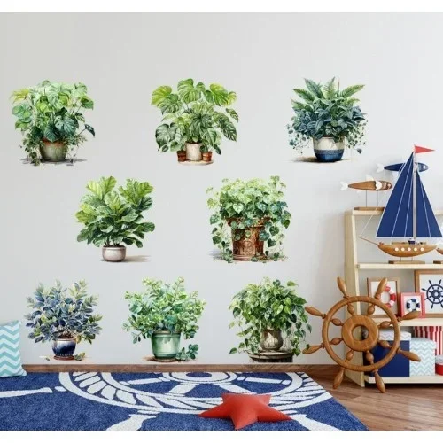 Rengarenk Saksılı Çiçek Sticker Seti 8 Adet