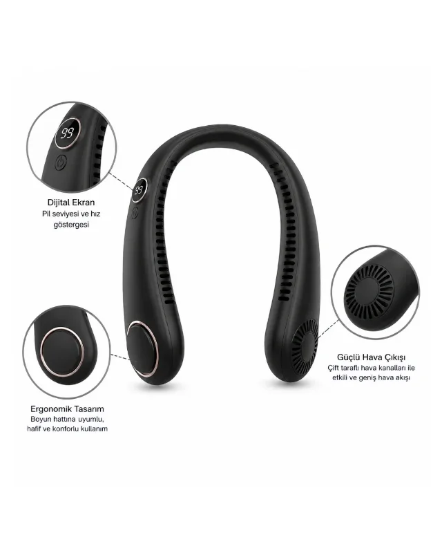 Ergonomik Taşınabilir Boyun Fanı 5 Hız Modu İle