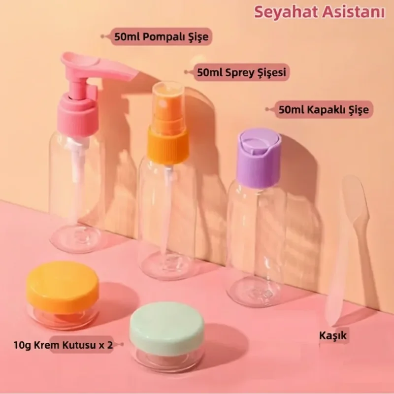 Renkli Kapaklı Seyahat Boş Şişe Seti 6 Parça