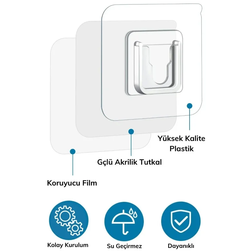Pratik Eşya Sabitleme Askısı 10 Çift Şeffaf Yapışkanlı Klips