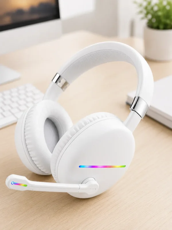 Kablosuz Bluetooth 5.0 Kulaklık Beyaz Renkli Mikrofonlu