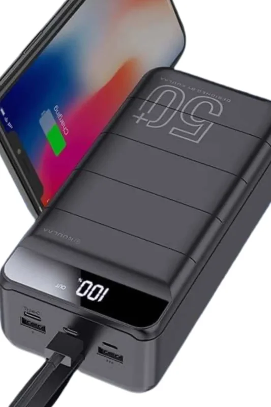 Siyah Taşınabilir Powerbank 50.000 Mah 4 Girişli Hızlı Şarj Fenerli