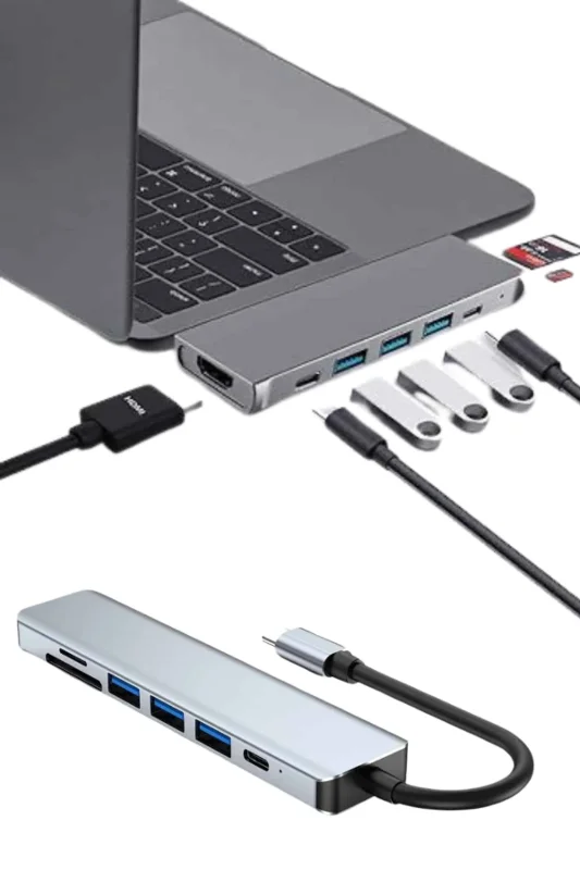 Çok Portlu Usb Type-c Dönüştürücü 8 Portlu Macbook Uyumlu