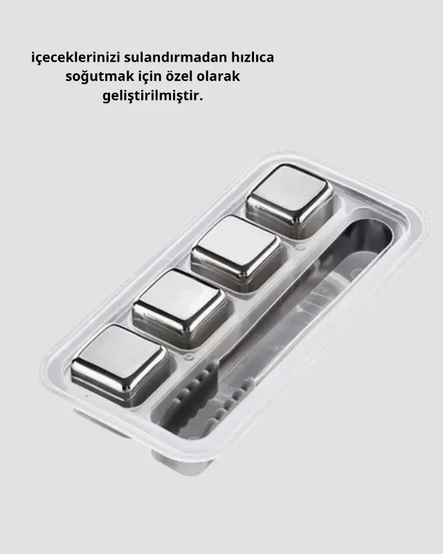Şık Metal Buz Küpü Seti 4 Adet Klips İle Soğutma