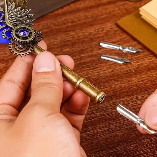 Şık Tüylü Mürekkepli Divit Kalem Seti 5'li Hediye