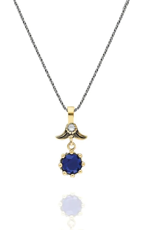 Söğütlü Serisi Mavi Safir Taşlı Üçlü Otantik Gümüş Set Takı – 4. görsel