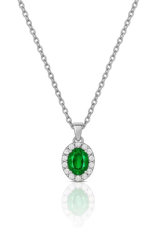 Minera Serisi 925 Ayar Gümüş Pırlanta Modeli Zirkon Taşlı Oval Kolye