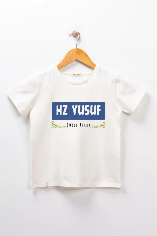 Erkek Çocuk Kısa Kollu Bisiklet Yaka "Hz Yusuf" Baskılı Tişört Mevsimlik Pamuklu