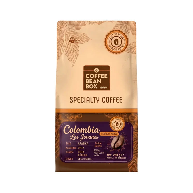 CoffeeBeanBox Colombia Los Jovanes Kavrulmuş Çekirdek Kahve 250 gr (French Press İçin Öğütülmüş)