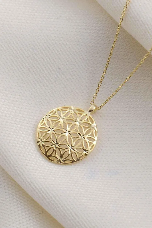 Yaşam Hayat Çiçeği Bereket 14 Ayar Altın Kaplama Gold 925 Ayar Kolye – 2. görsel
