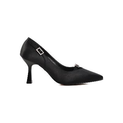 Aspor Siyah Saten Kadın Topuklu Stiletto Ayakkabı
