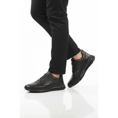 Marcomen Siyah Hakiki Deri Bağcıklı Erkek Sneaker