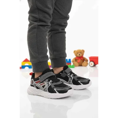 Slazenger Siyah Kırmızı Cırtlı Erkek Çocuk Spor Ayakkabı