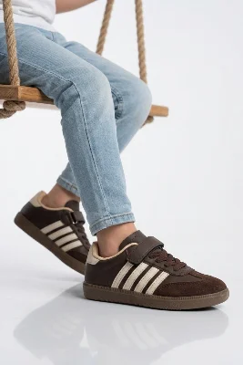 Kahve Bej Cırtlı Erkek Çocuk Spor Ayakkabı