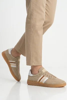 Bej Beyaz Bağcıklı Unisex Spor Ayakkabı