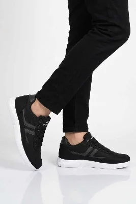 Siyah Beyaz Tekstil Bağcıklı Erkek Casual Ayakkabı