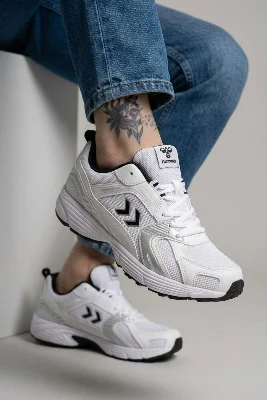 Beyaz Siyah (Dar Kalıp) Fileli Unisex Spor Ayakkabı