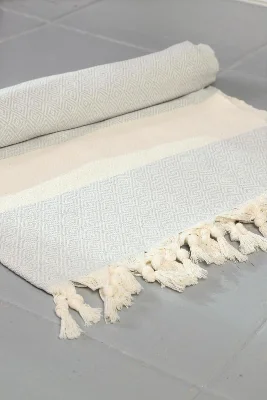 Gri Pamuklu Banyo Plaj Seyahat Havlusu Elmas Desenli Peştamal 100 X 180 Cm
