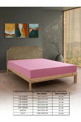Pembe Penye Lastikli Çarşaf Takımı %100 Pamuklu Dokuma Kumaş