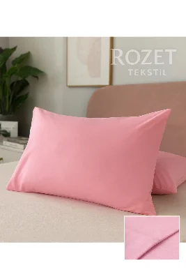 Pembe Pamuk Kumaş Kapaklı Yastık Kılıfı (2 ADET) 50 X 70 Cm