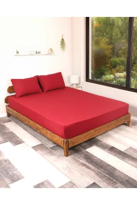 Bordo Lastikli Çarşaf Takımı Fitted Pamuklu Kumaş Yastık Kılıflı