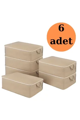 6 Adet Büyük Boy Kahverengi Yatak Baza Altı Çok Amaçlı Hurç 64 x 45 x 22 Cm