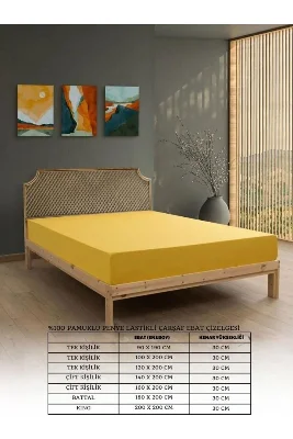 Sarı Penye Lastikli Çarşaf Pamuklu Kumaş Tek/çift Kişilik