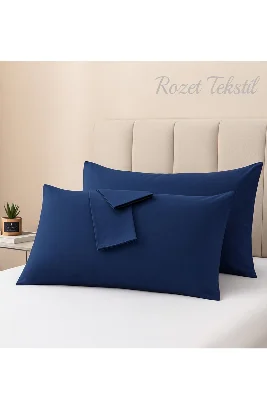 Lacivert Pamuk Kumaş Kapaklı Yastık Kılıfı (2 ADET) 50 X 70 Cm