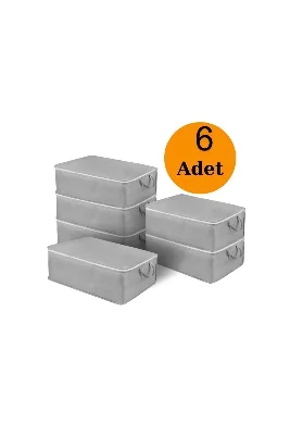 6 Adet Büyük Boy Gri Yatak Baza Altı Çok Amaçlı Hurç 64 x 45 x 22 Cm