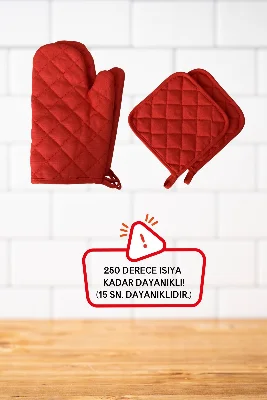Yanmaz,ısıya Dayanıklı Isı Geçirmeyen Mutfak Fırın Tencere Eldiveni Tutacak Seti 2 Eldiven 2 Tutacak