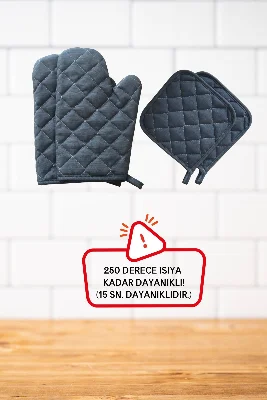 Yanmaz,ısıya Dayanıklı Isı Geçirmeyen Mutfak Fırın Tencere Eldiveni Tutacak Seti 2 Eldiven 2 Tutacak