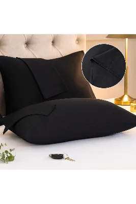 Siyah Pamuk Kumaş Kapaklı Yastık Kılıfı (2 ADET) 50 X 70 Cm