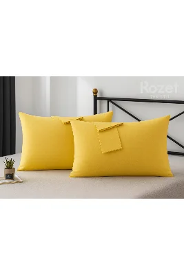 Sarı Pamuk Kumaş Kapaklı Yastık Kılıfı (2 ADET) 50 X 70 Cm