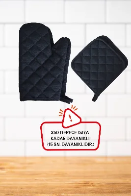 Yanmaz,ısıya Dayanıklı Isı Geçirmeyen Mutfak Fırın Tencere Eldiveni Tutacak Seti 2 Eldiven 2 Tutacak