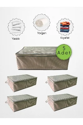 5 Adet Giysi Kıyafet Saklama  Yatak Baza Altı Düzenleyici Çok Amaçlı Hurç 64 x 45 x 22 Cm