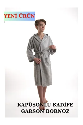 Pamuklu Kapüşonlu Genç Garson Boy Unisex Cepli Bukle Kadife Bornoz