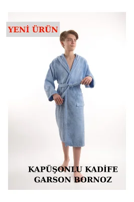 Pamuklu Kapüşonlu Çocuk Garson Boy Unisex Cepli Bukle Kadife Bornoz