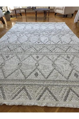 Enjoy 0160A Krem Gri İskandinav Sisal Bukle Yumuşak Özel Ölçü Salon Koridor Mutfak Halısı Yolluk