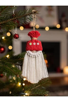 El Yapımı Makrome Yılbaşı Cücesi/Doğal İp Noel Dekoru/Asılabilir Süs