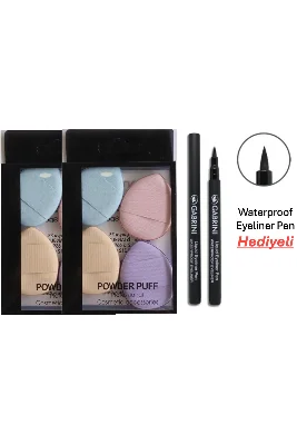 Makyaj Pufu 4'lü x 2 Adet - Waterproof Eyeliner Pen Hediyeli