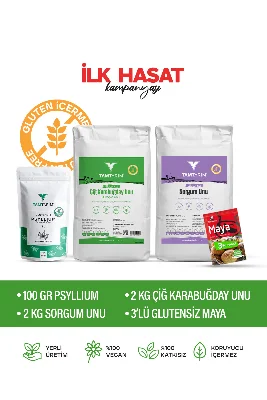 Glutensiz Çiğ Karabuğday Unu 2 Kg – Sorgum Unu 2 Kg – Psyllium 100 gr – Kuru Maya
