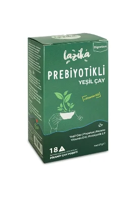Prebiyotik Yeşil Çay 18'li PLA Piramit Poşet - El yapımı yeşil çay, Prebiyotik lif, Papatya, Rezene